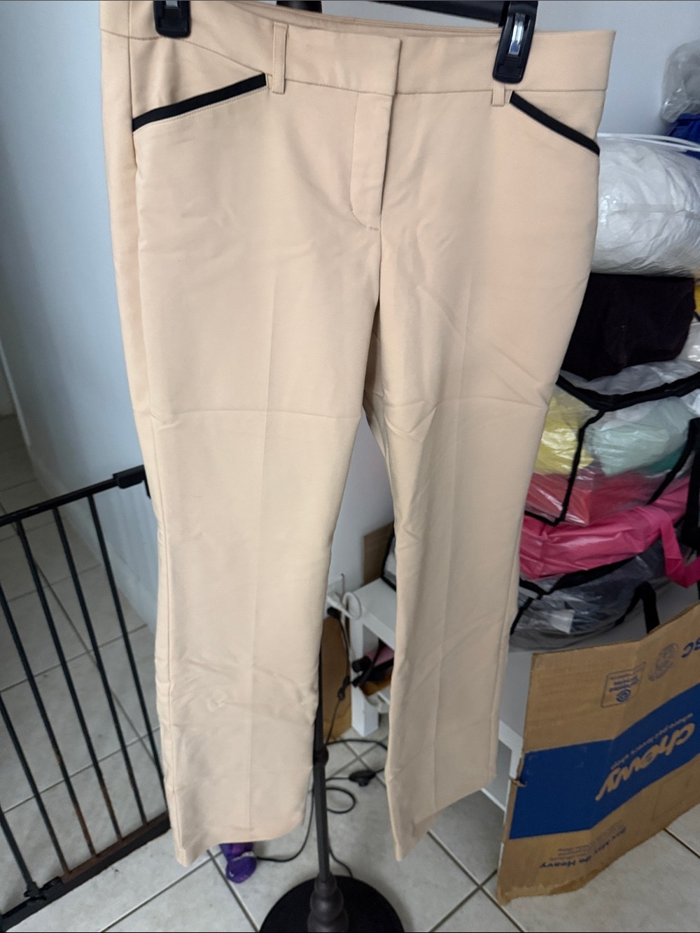Express Beige Dress Pants with Black Trim